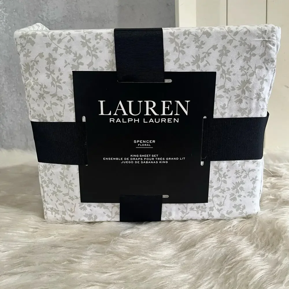 New LRL Ralph Lauren Spencer Floral Sage King Size Cotton Sateen Bedding Sheets